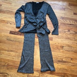 Zara Metallic Sparkle Disco two piece pant set